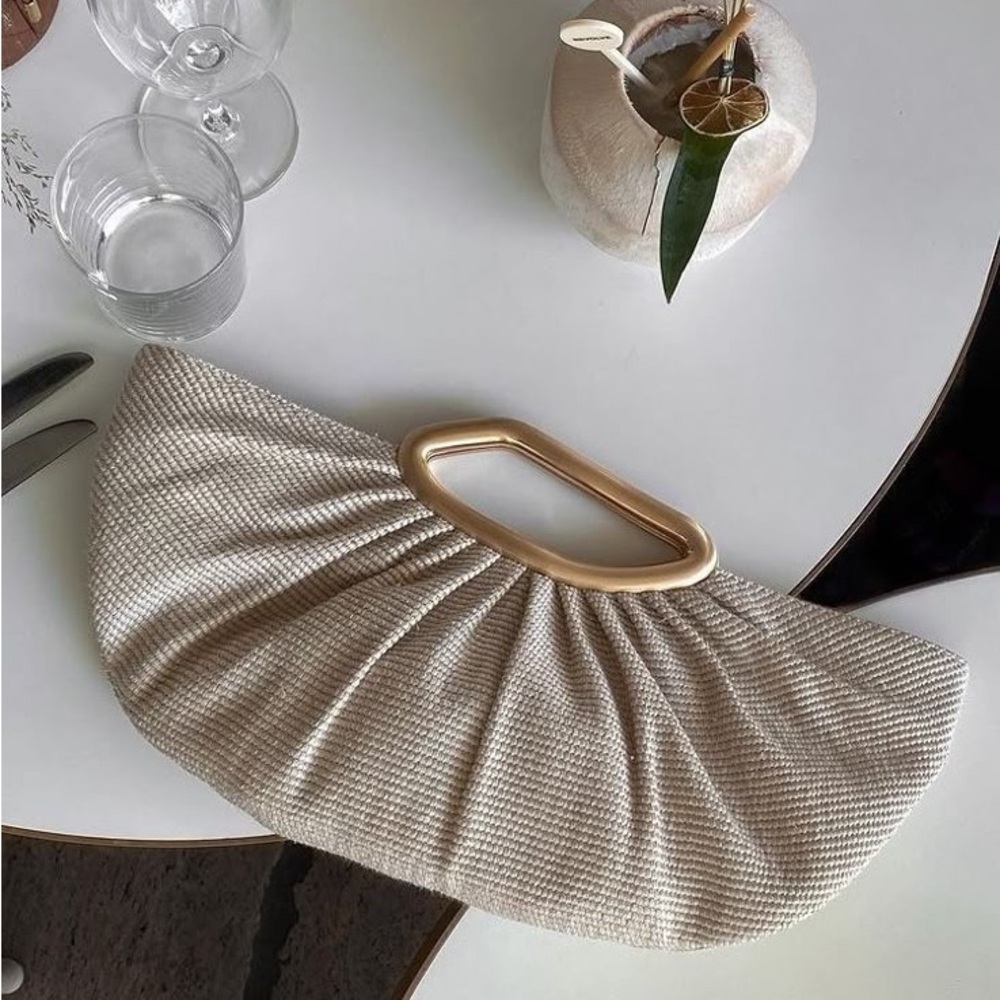 RARE Cult Gaia Cream Clutch with Gold Handle